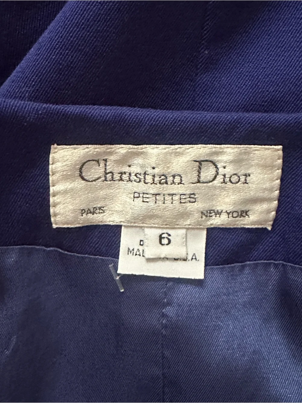 Vintage Christian Dior Paris New York Classic Women's Royal Blue Blazer Petite 6
